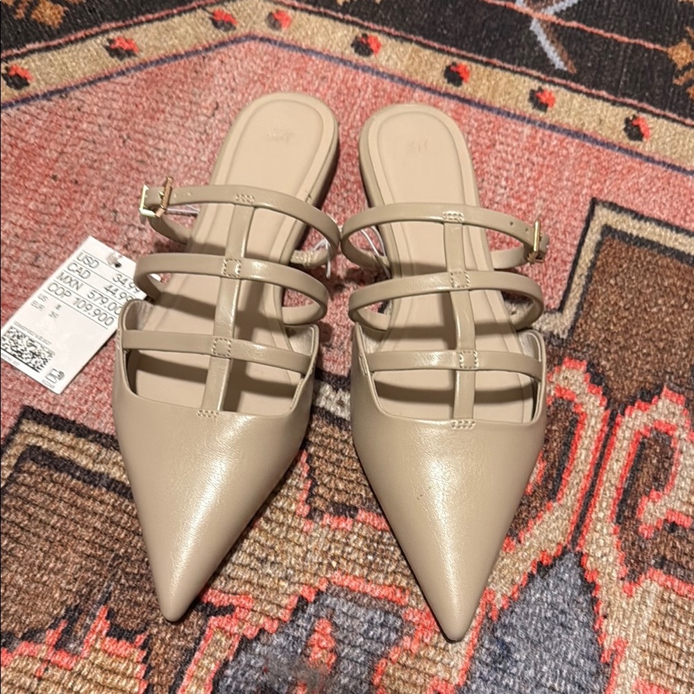 H&M Tan Mules with Pointed Toe and Cutout Details